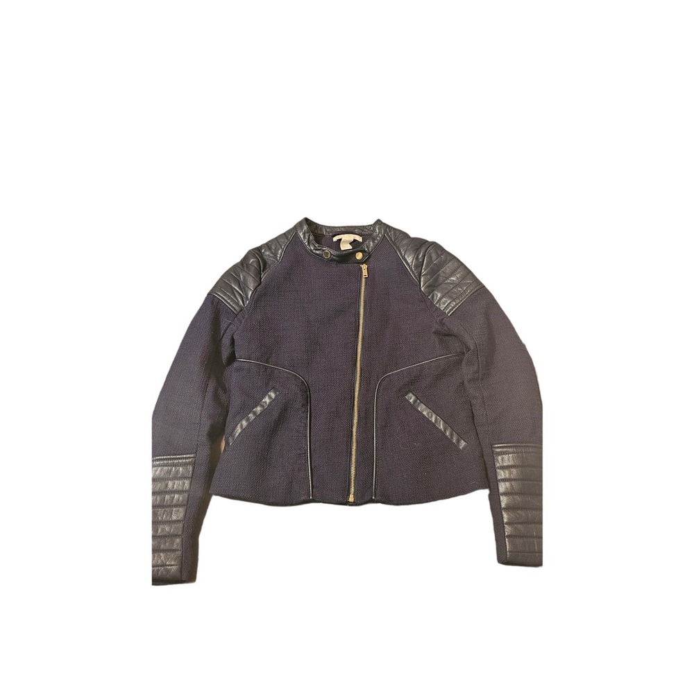 H&M‎ Twill And Leather Bomber Jacket Navy Women’s Size 8